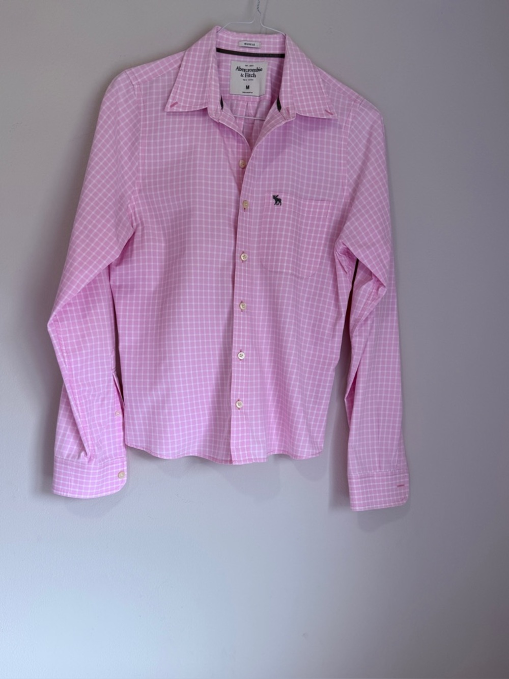 **VINTAGE**Abercrombie  & Fitch Men’s MUSCLE Pink Windowpane Button-Down Shirt